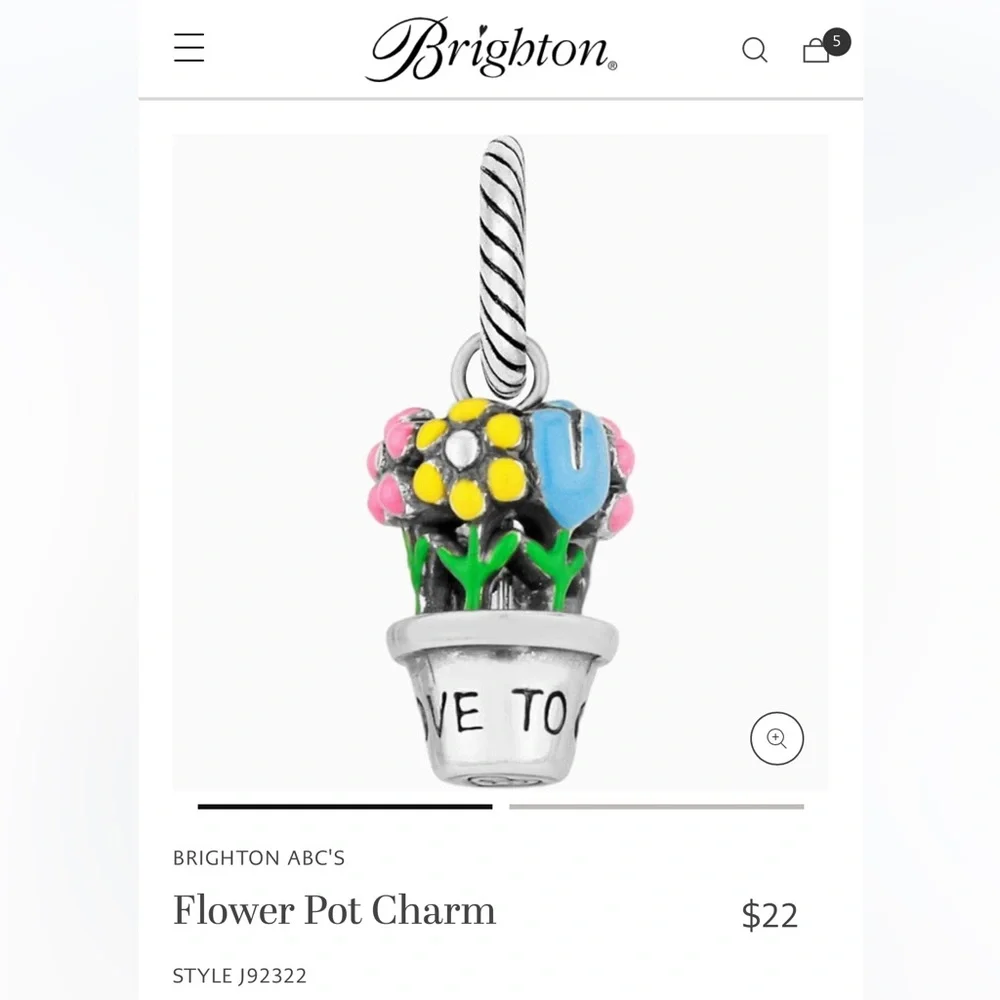 Brighton Love to Grow charm Silver pot Pink, yellow, & blue blooms Green stems - Picture 9 of 10